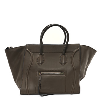 CELINE Smooth Calfskin Medium Phantom Luggage Khaki Cobalt Trim