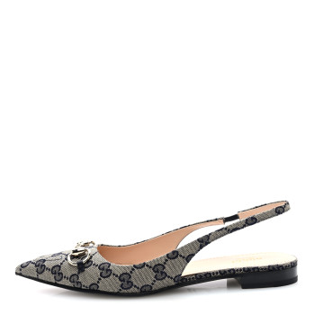 GUCCI Monogram Horsebit Womens Slingback Ballet Flat 38.5 Beige Blue