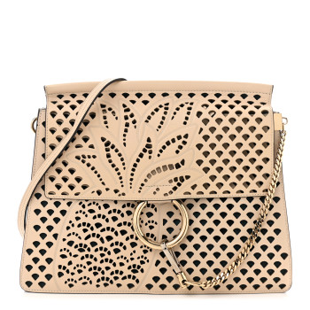 CHLOE Calfskin Pineapple Perforated Medium Faye Shoulder Bag Abstract White