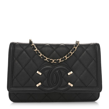 CHANEL Caviar Quilted CC Filigree Wallet On Chain WOC Black