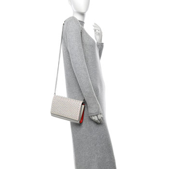 CHRISTIAN LOUBOUTIN Calfskin Glitter Spikes Multimetal Paloma Clutch White