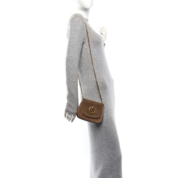 GUCCI Suede Cudu Small 1973 Chain Shoulder Bag Marron Glace