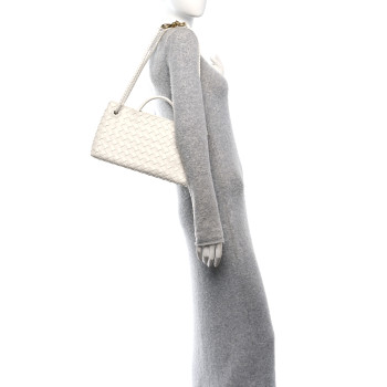 BOTTEGA VENETA Nappa Intrecciato Small East West Andiamo Shoulder Bag White