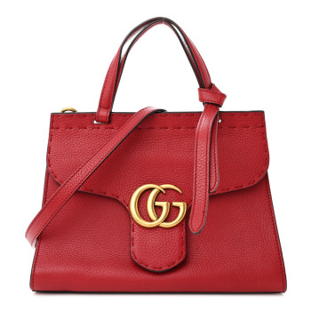 GUCCI Cellarius Calfskin Mini GG Marmont Top Handle Bag Vulcanic Red