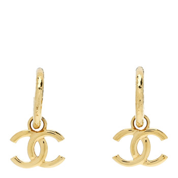 CHANEL CC Hoop Drop Earrings Gold