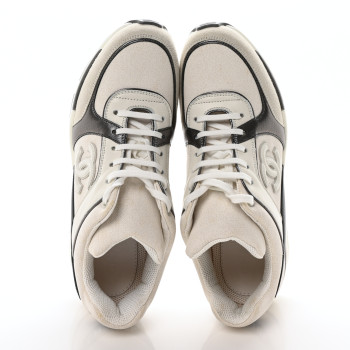 CHANEL Suede Calfskin CC Sneakers 40 White Grey