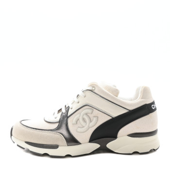 CHANEL Suede Calfskin CC Sneakers 40 White Grey