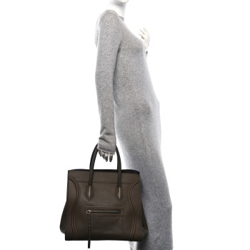 CELINE Smooth Calfskin Medium Phantom Luggage Khaki Cobalt Trim