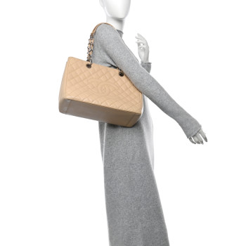 CHANEL Caviar Quilted Grand Shopping Tote GST Beige Clair