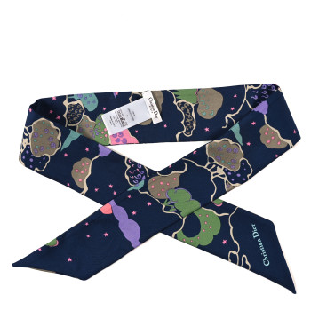 CHRISTIAN DIOR Silk Mitzah Scarf Blue Multicolor
