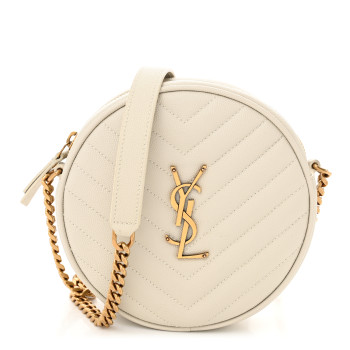 SAINT LAURENT Grain De Poudre Matelasse Chevron Quilted Round Vinyle Camera Bag Crema Soft