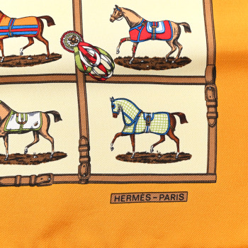 HERMES Silk Les Robes Scarf 45 Yellow