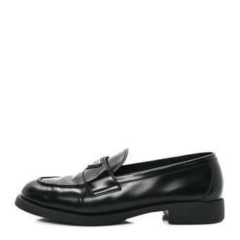 PRADA Spazzolato Metal Triangle Logo 20mm Loafers 39.5 Black