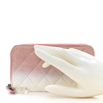 CHANEL Ombre Patent Calfskin Quilted Small Zip Around Wallet Pink White