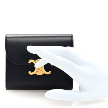 CELINE Shiny Smooth Lambskin Small Triomphe Wallet Black