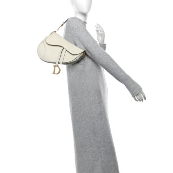 CHRISTIAN DIOR Grained Calfskin Saddle Bag White