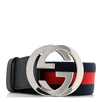 GUCCI Canvas Web Interlocking G Belt 120 48 Navy