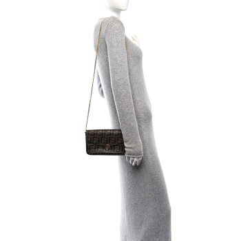 FENDI Vitello Soft F is Fendi Bi-Color FF 1974 Embossed Envelope Wallet On Chain with Pouches Maya Black