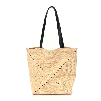 LOEWE Raffia Calfskin Medium Puzzle Fold Tote Natura