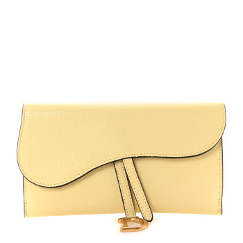 CHRISTIAN DIOR Grained Calfskin Saddle Chain Wallet Pouch Yellow