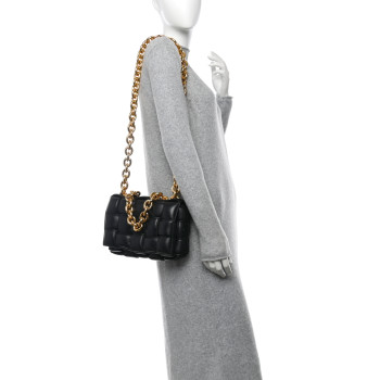 BOTTEGA VENETA Lambskin Maxi Intreccio Padded Chain Cassette Crossbody Bag Black