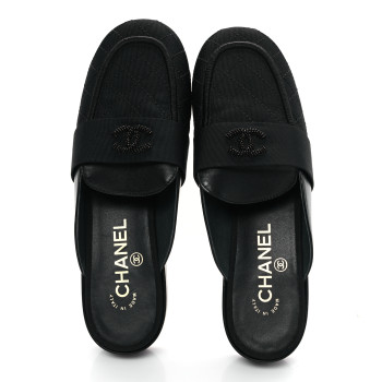 CHANEL Lambskin Grosgrain Cap Toe CC Mules 37 Black