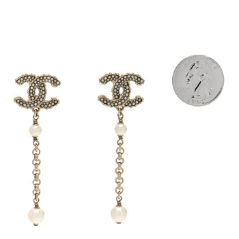 CHANEL Pearl CC Chain Drop Earrings Gold