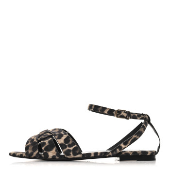 SAINT LAURENT Suede Leopard Print Tribute 05 Ankle Strap Sandals  36.5 Russian Beige