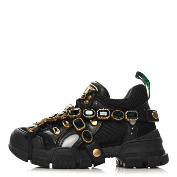 GUCCI X SEGA Mesh Suede Calfskin Removable Crystals Womens Flashtrek Sneakers 35.5 Black Silver
