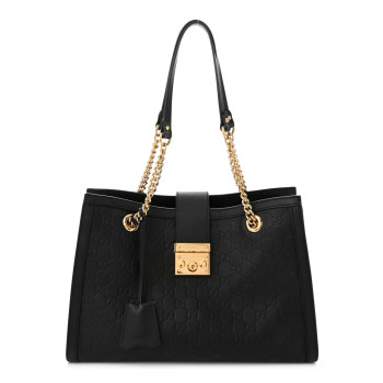 GUCCI Guccissima Medium Padlock Tote Black