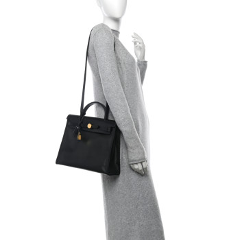 HERMES Toile H Berline Vache Hunter Herbag Zip PM 31 Black Ecru