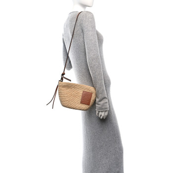 LOEWE Calfskin Raffia Paulas Ibiza Pochette Bag Natural Tan