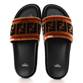 FENDI Velvet FF Flat Slide Sandals 40 Testa Di Moro Tobacco Fragola