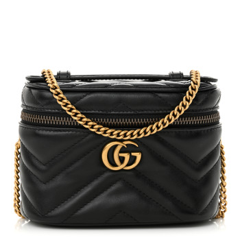 GUCCI Calfskin Matelasse Chevron Mini GG Marmont Top Handle Bag Black