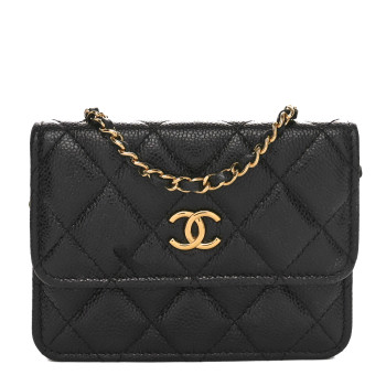 CHANEL Caviar Quilted Miss Coco Clutch With Chain  Black