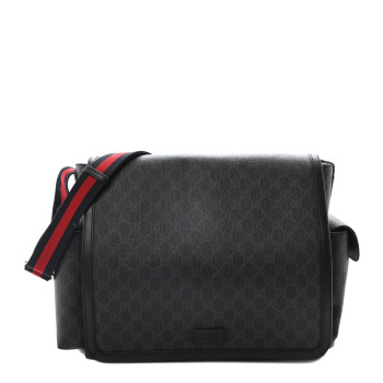 GUCCI GG Supreme Monogram Web Messenger Diaper Bag Black Grey