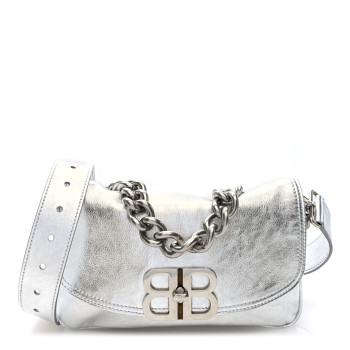 BALENCIAGA Metallic Peach Calfskin Small BB Soft Flap Bag Silver
