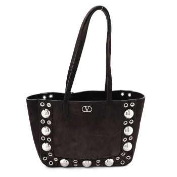 VALENTINO GARAVANI Suede Studded Mini Nellcote Shopping Tote Brown