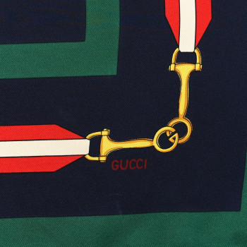 GUCCI Silk Horsebit Stripe Scarf Red Green