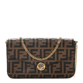 FENDI Vitello Soft F is Fendi Bi-Color FF 1974 Embossed Envelope Wallet On Chain with Pouches Maya Black