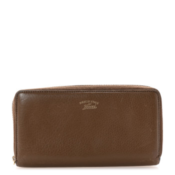 GUCCI Dollar Calfskin Bamboo Tassel Zip Around Wallet Brown