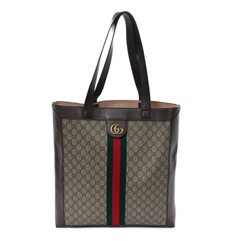 GUCCI GG Supreme Monogram Web Large Ophidia Vertical Shopping Tote Brown