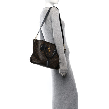 LOUIS VUITTON Monogram Flower Zipped Tote MM Black