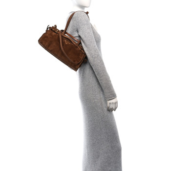 PRADA Suede Triangle Medium Bonnie Shoulder Bag Cocoa Brown