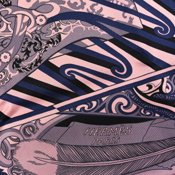 HERMES Silk Kawa Ora Scarf 90 Rose Thé Marine Black