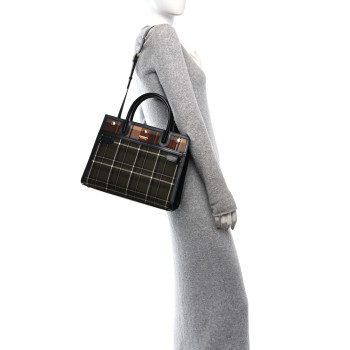 BURBERRY Wool Tartan Two Handle Title Bag Dark Green