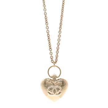 CHANEL Metal CC Heart Locket Necklace Gold