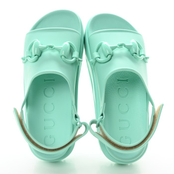 GUCCI Soft Rubber Horsebit Womens Slingback Sandals 37 Teal Cyan