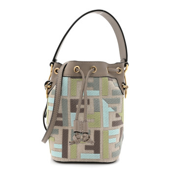FENDI Canvas Calfskin FF Multicolor Mini Mon Tresor Bucket Bag Matcha Milk Dove