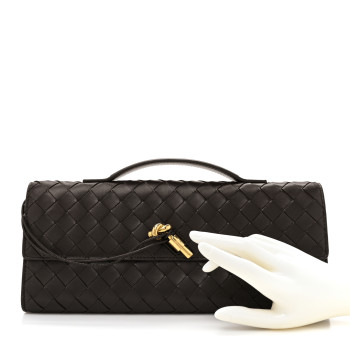 BOTTEGA VENETA Nappa Intrecciato Long Andiamo Top Handle Clutch Fondant